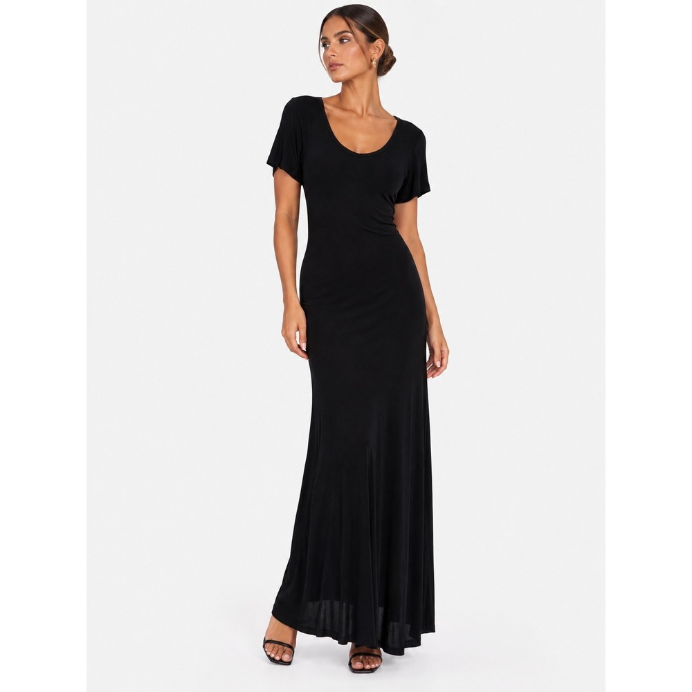 Reformation Theo Black Short Sleeve Scoop Neck USA Made Maxi Dress XS S